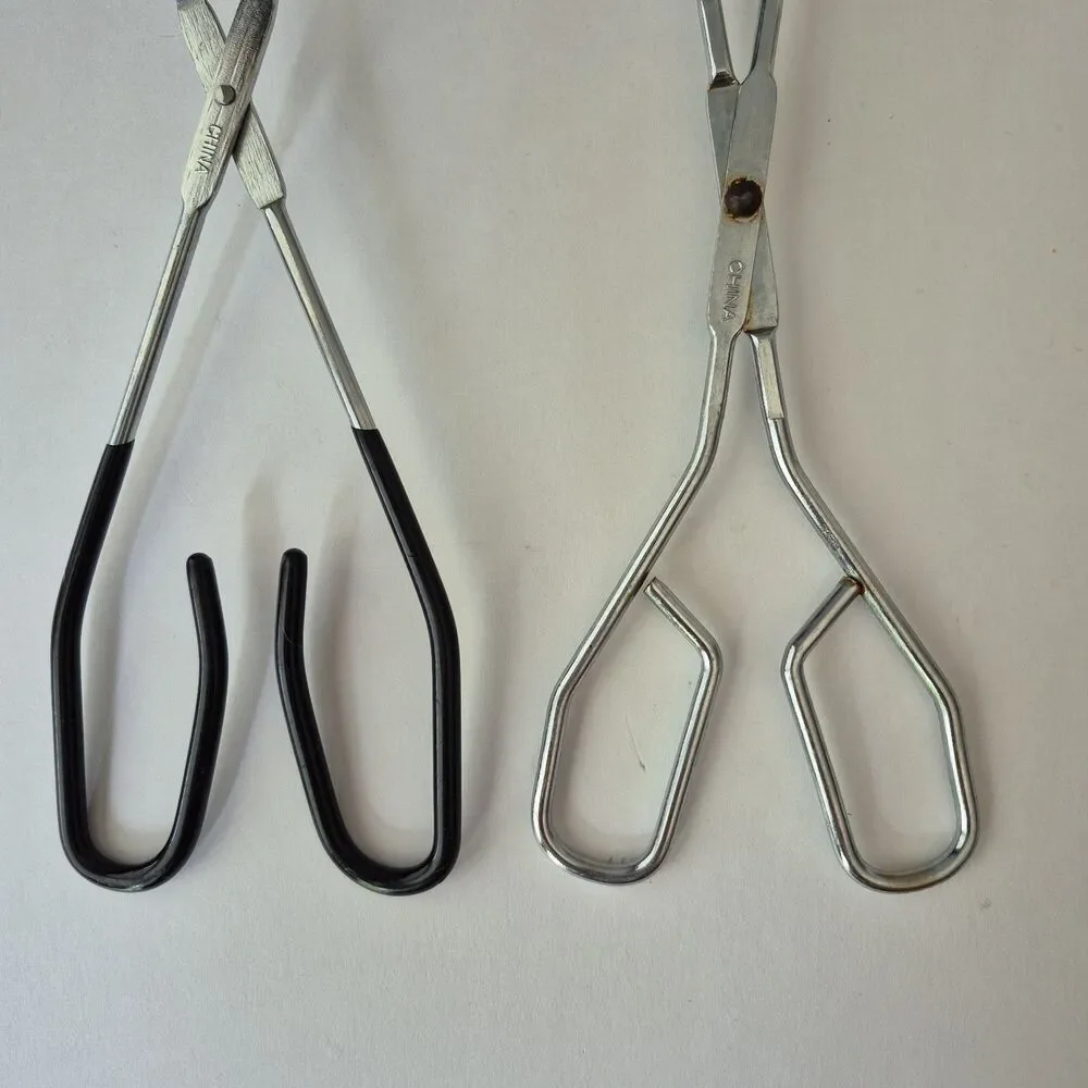 Vintage Set of 2 Stainless Steel Scissor Style Tongs 10.5 & 9.5 IN Cooking Lab
